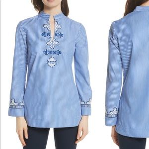Tory Burch embroidered blue tunic 12 arms altered